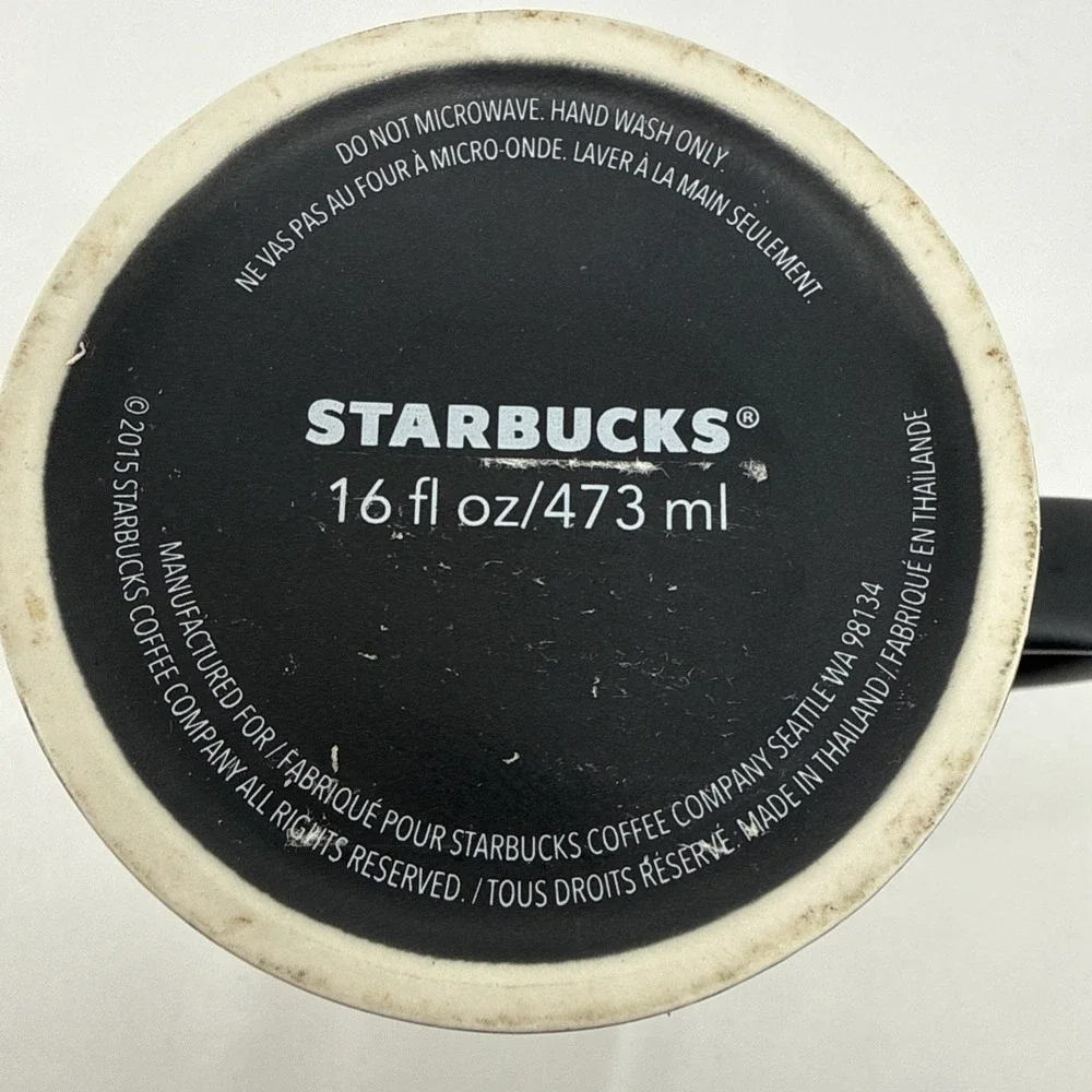 Starbucks 2015 Matte Black Globe Coffee Mug 16 oz Hipster Travel Tourist